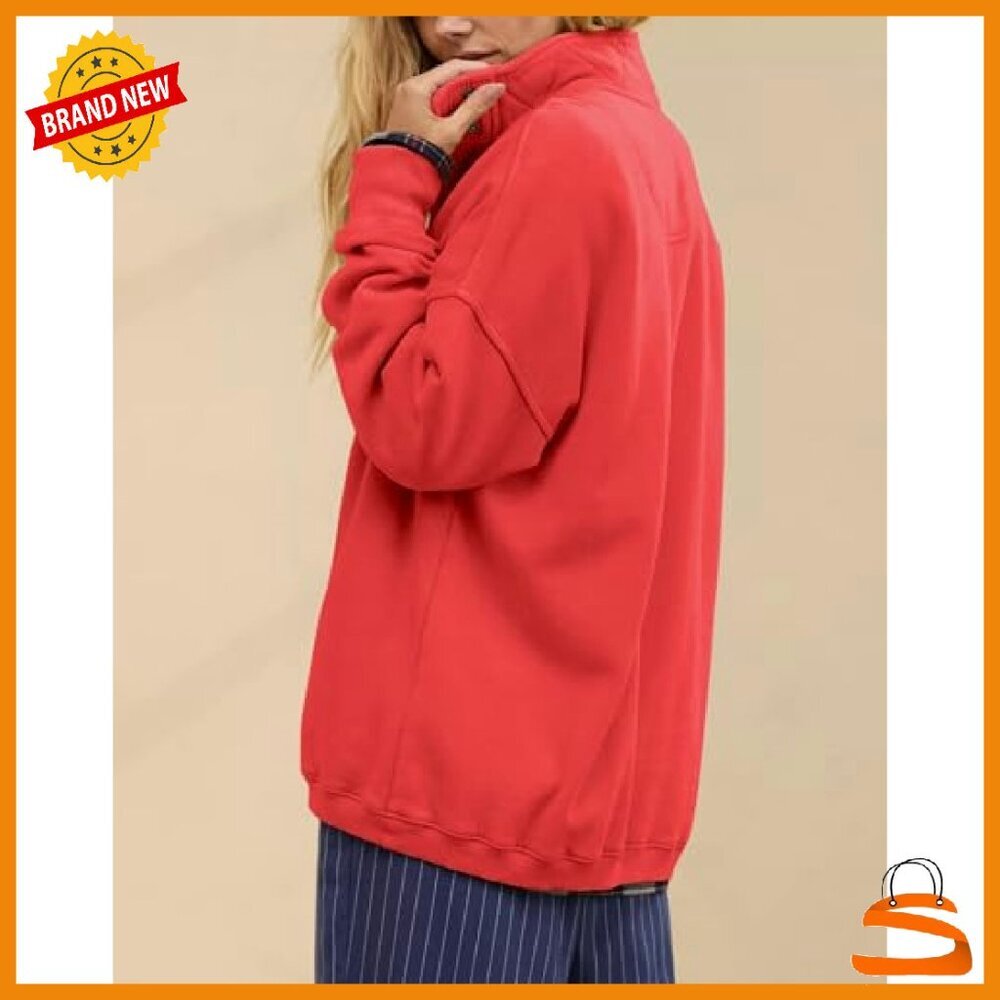 Oversized Henley Sweatshirt Women's Long Sleeve Button Pullover Casual - Picture 5 of 8